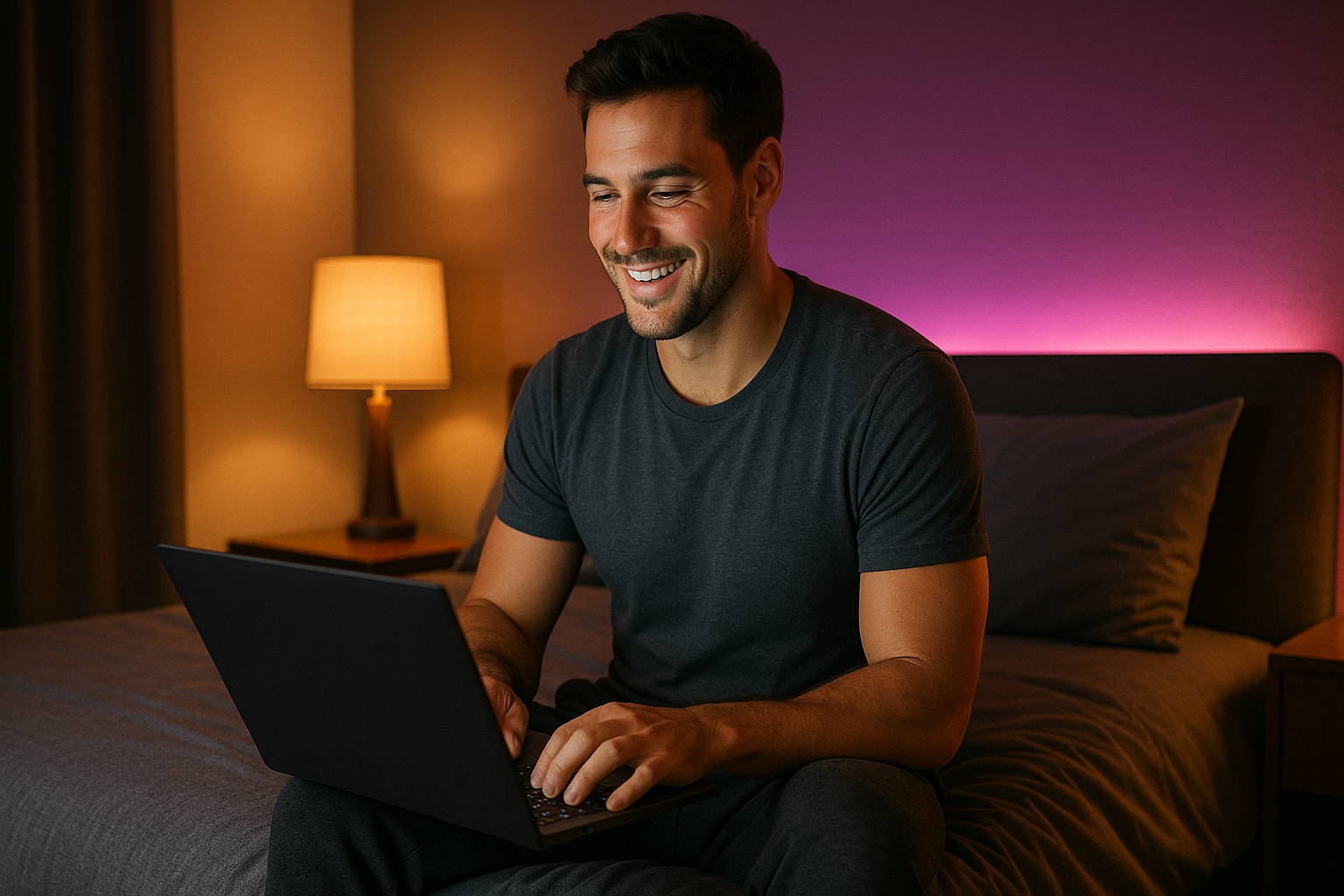 Man chatting online late at night on NightConnect